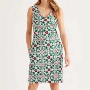Boden Tatiana Textured Printed Dress V Trellis Tile 8L Sheath